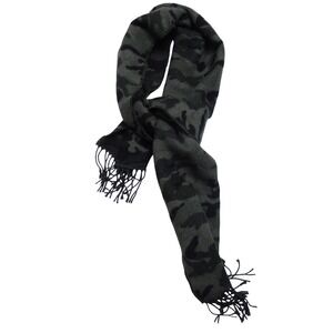 Camouflage Print Scarf With Fringe Gray Black Soft Fashion Accessory